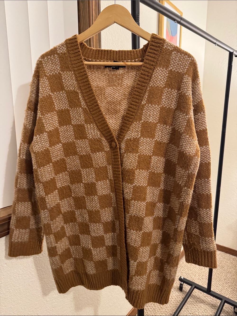 Checkered long cardigan